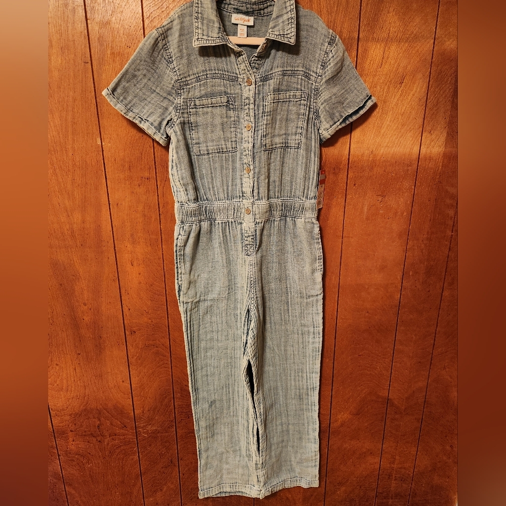 Cat&Jack Lightweight Blue Denim Short Sleeve Jumpsuit, Elastic Waist, Size8, NWT - Picture 7 of 7